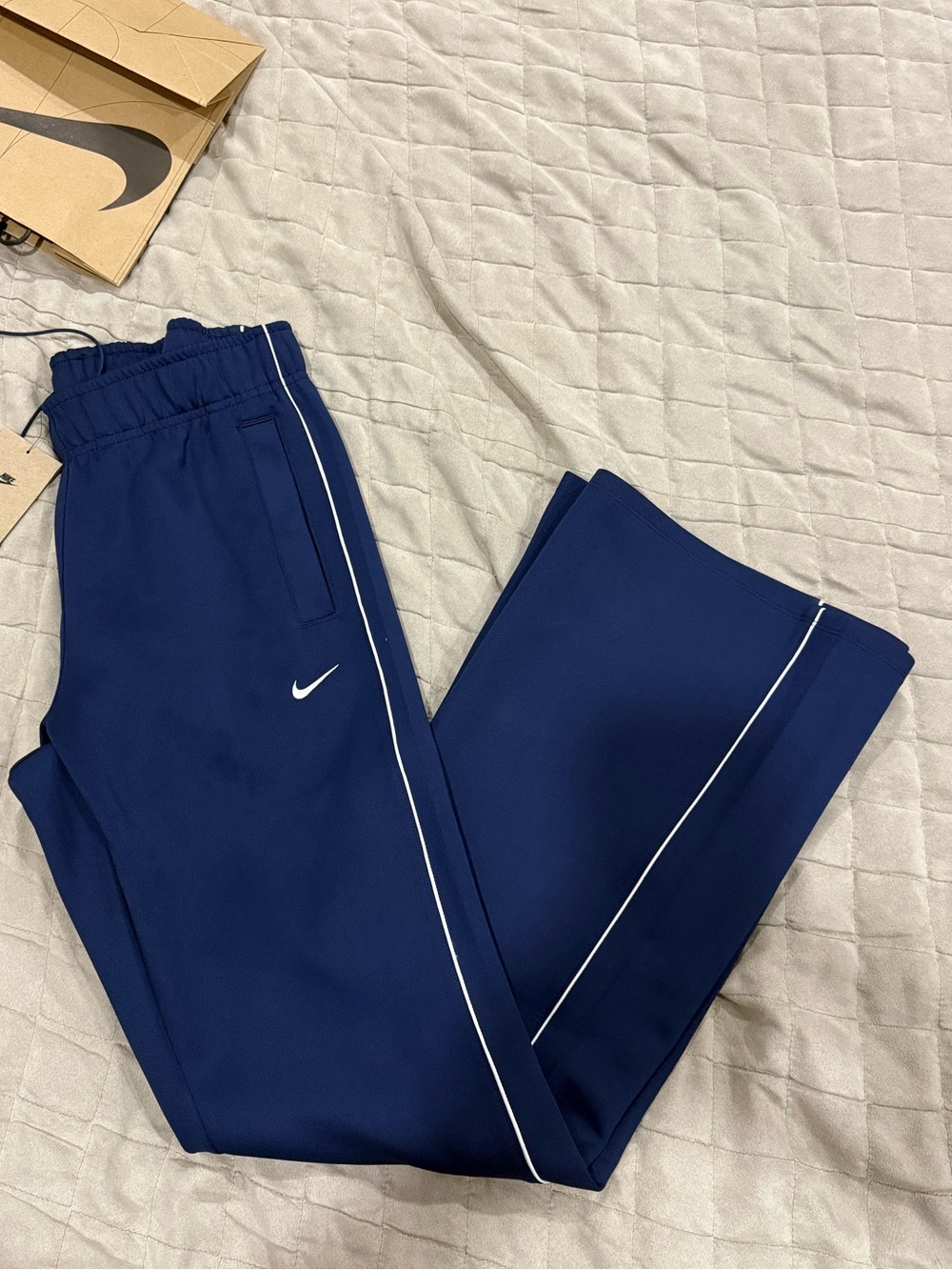 Nike womens Navy Track Pants with White Piping
